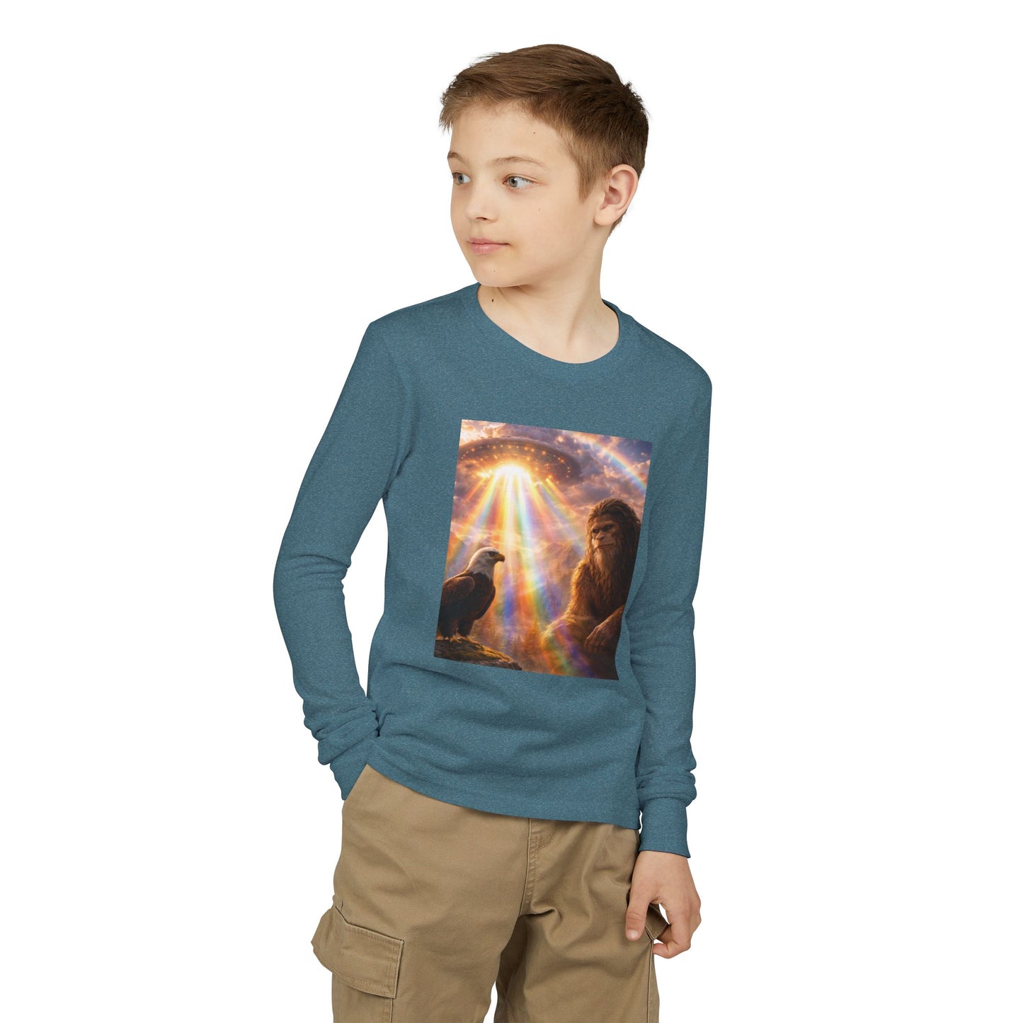 Youth Long Sleeve Tee — Elder Sasquatch and Eagle Galaxy Design