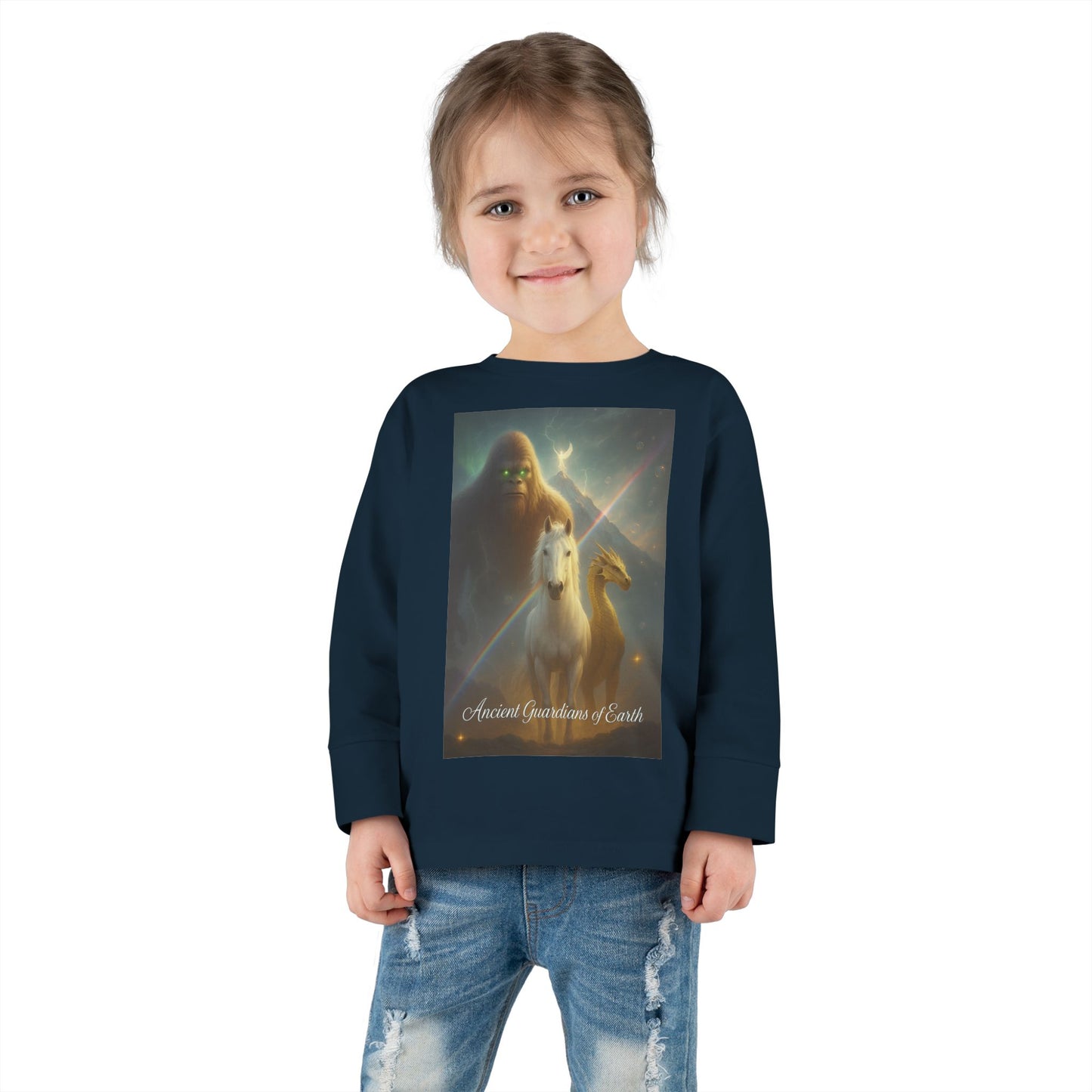 Toddler Long Sleeve Tee — Gentle Cosmic Animals Illustration Tee ("Guardians are from Earth’s deep quiet")