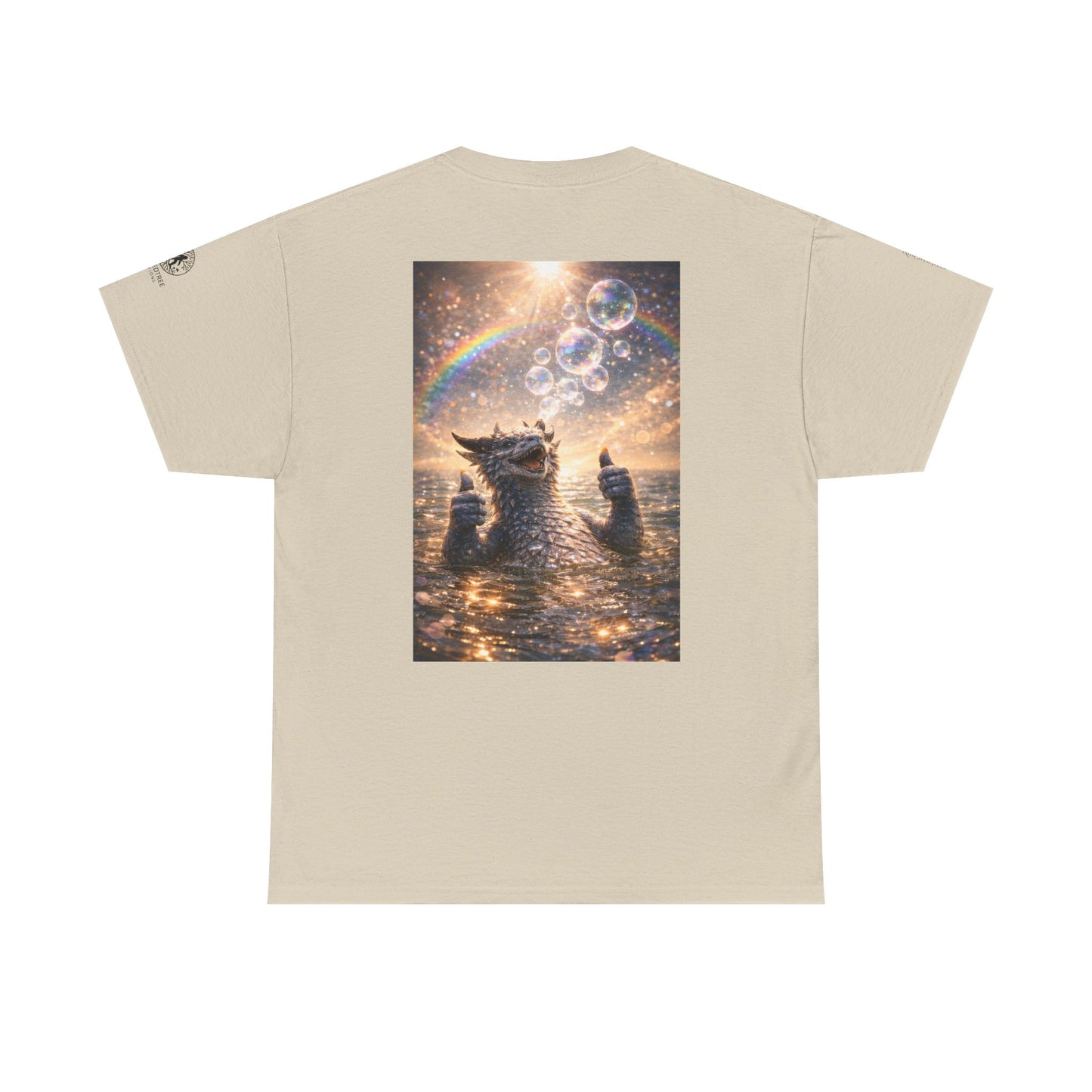 Dragon Blowing Bubbles Dream Tee — Playful Sparkly Dragon T-Shirt with Sparkling Rainbow