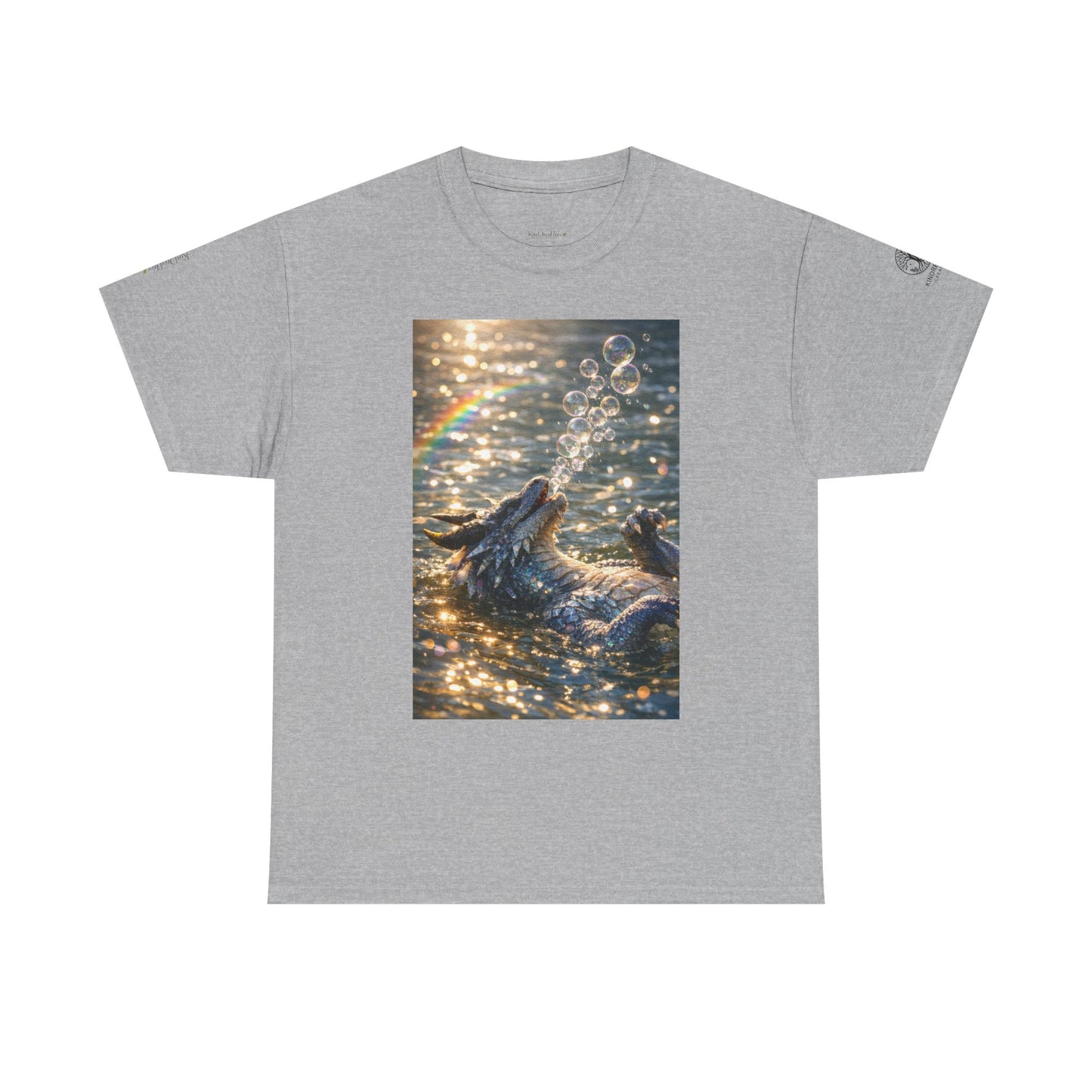 Dragon Blowing Bubbles Dream Tee — Playful Sparkly Dragon T-Shirt with Sparkling Rainbow