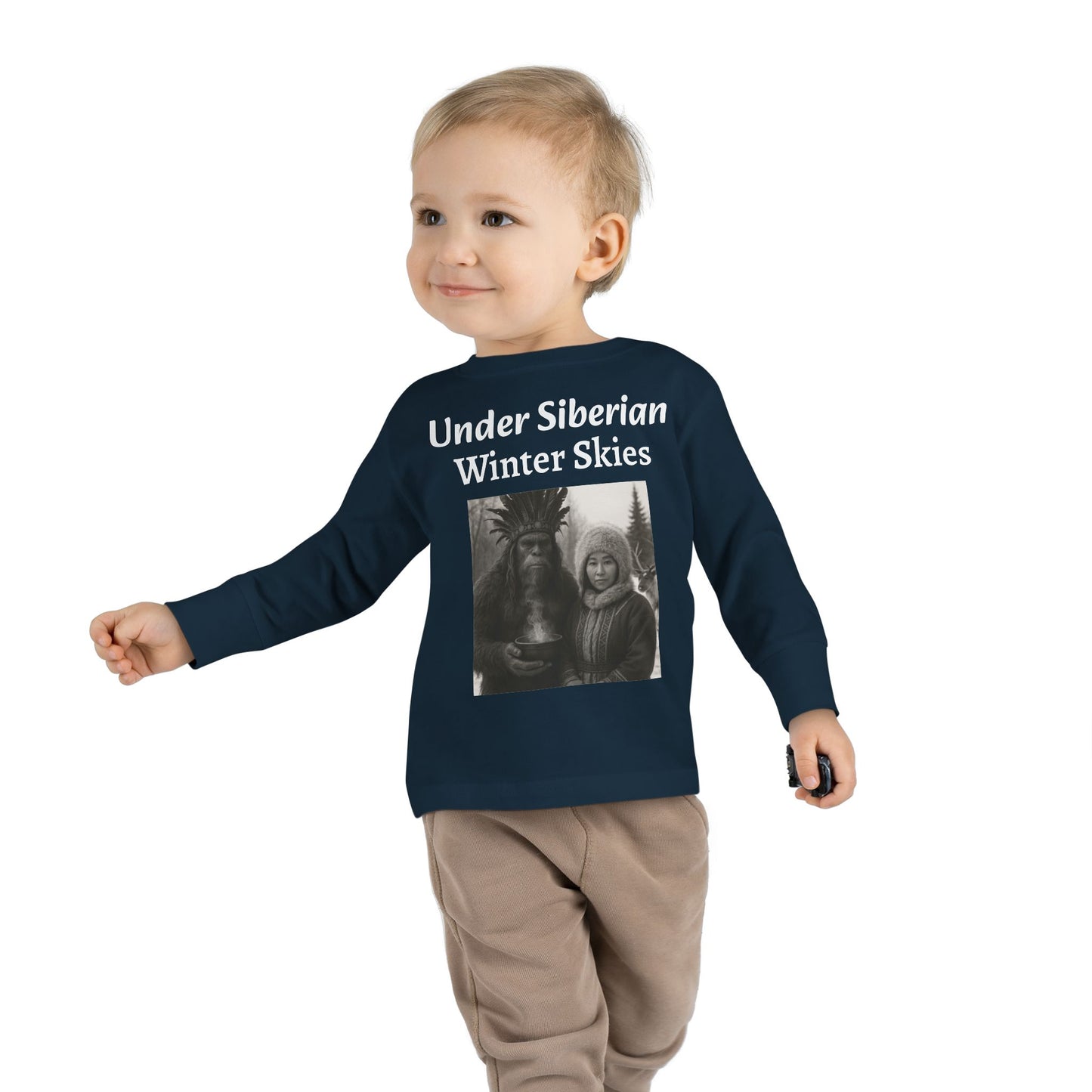Toddler Long Sleeve Tee - Sasquatch Shaman and Native Siberian Women in Snow Design