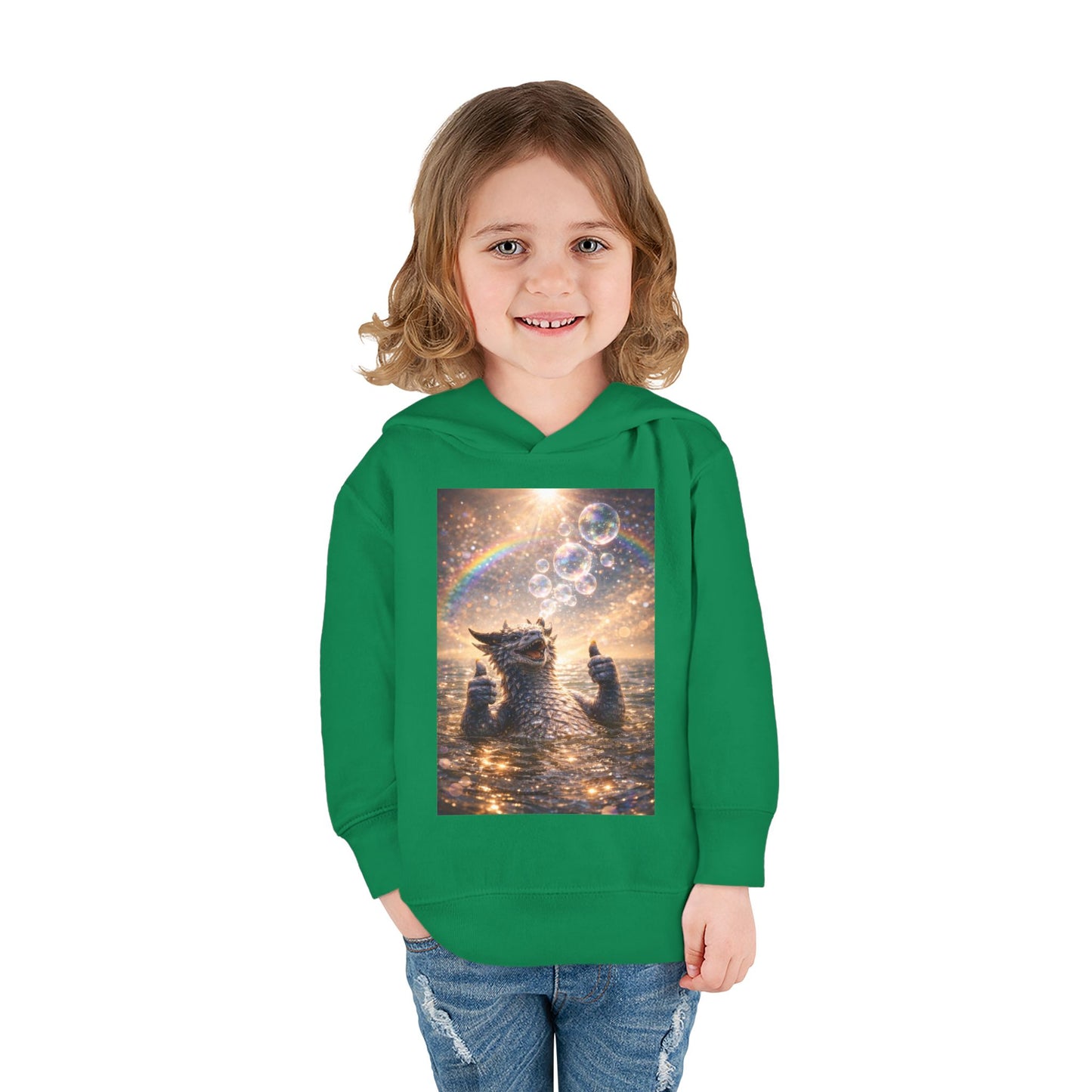 Toddler Hoodie — Sparkling Sea Dragon with Rainbow & Bubbles
