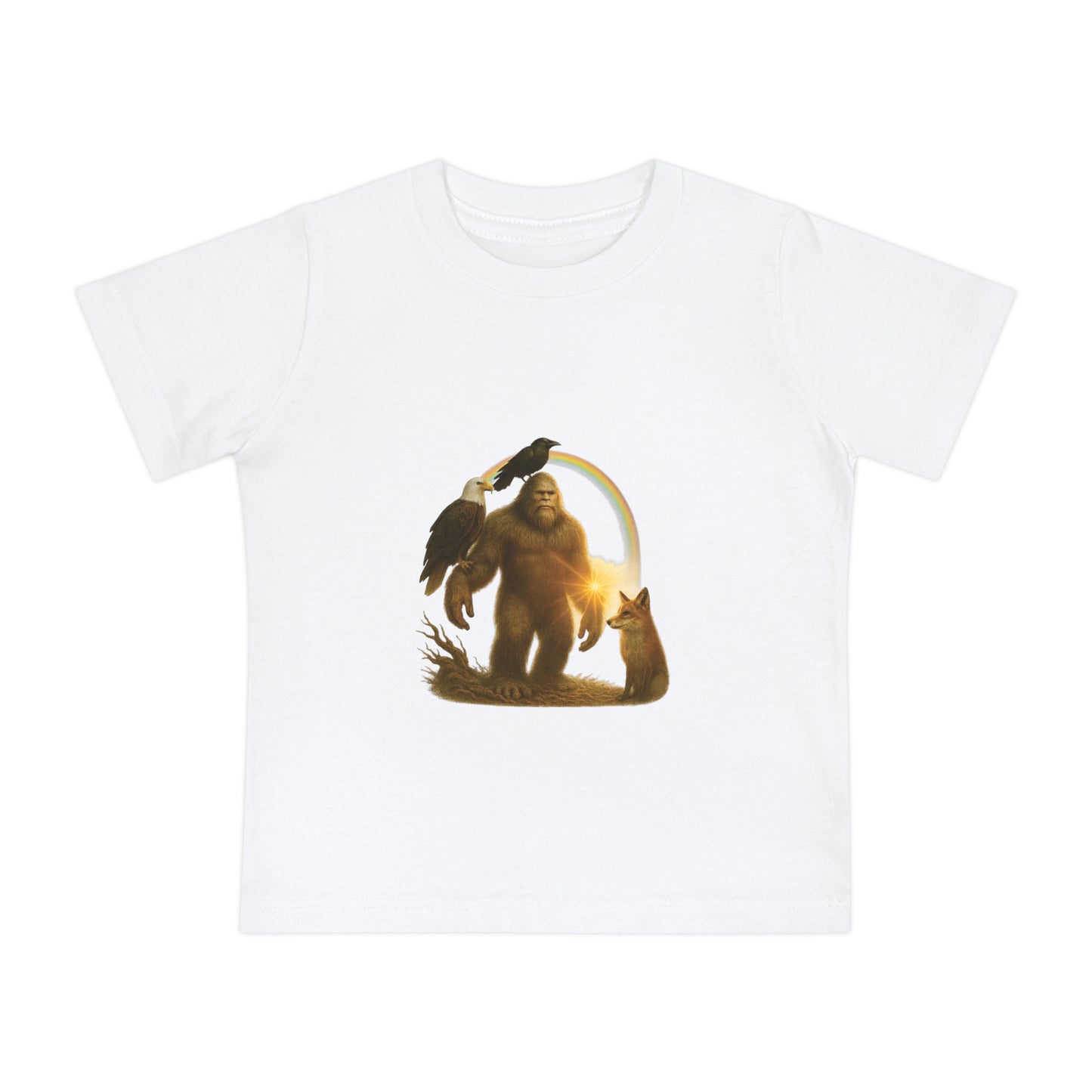 Bigfoot & Friends Baby T-Shirt — Cute Sasquatch, Horse & Raven Infant Tee