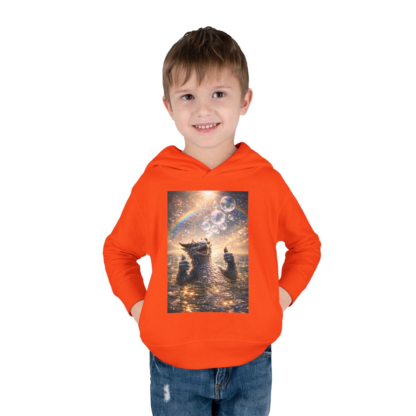 Toddler Hoodie — Sparkling Sea Dragon with Rainbow & Bubbles