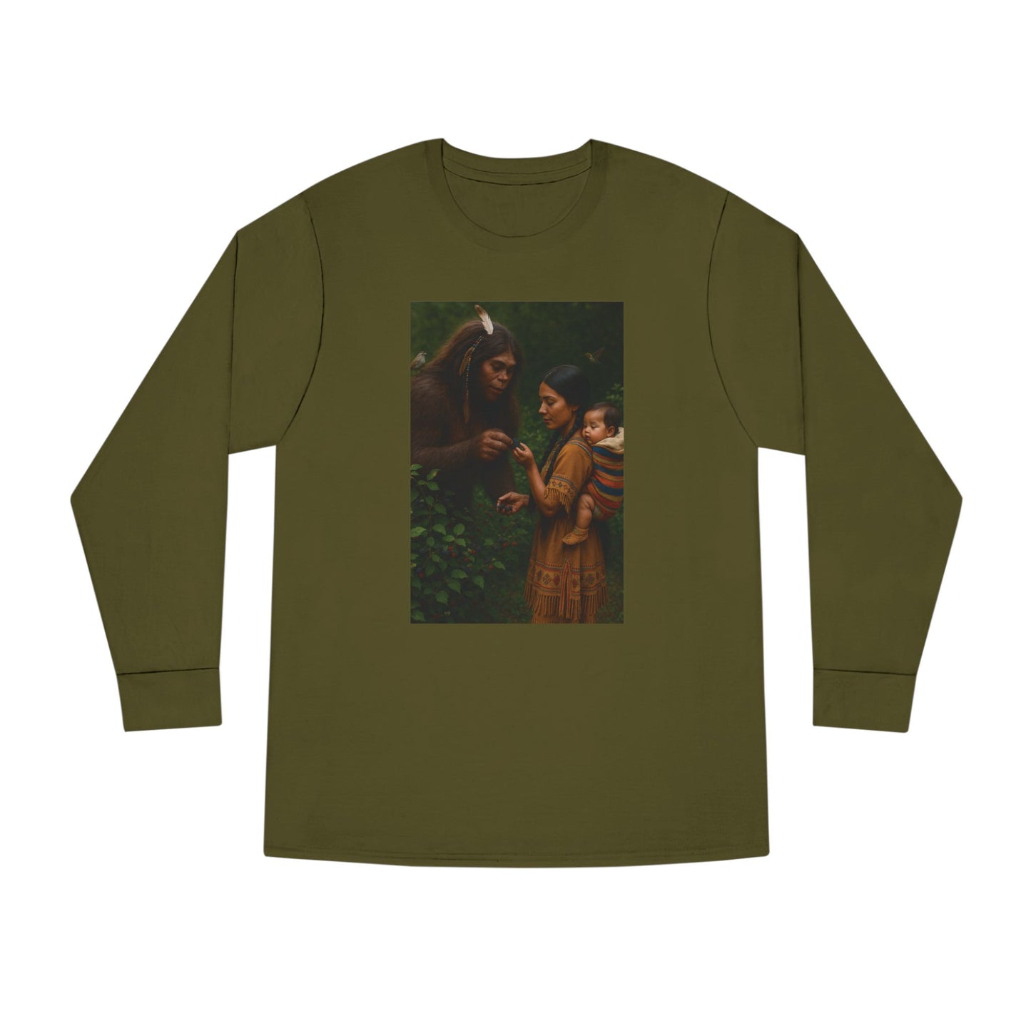 Long Sleeve Tee - Female Sasquatch and Native Women picking Blackberries