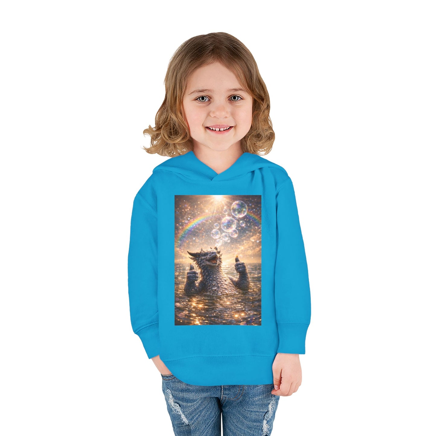 Toddler Hoodie — Sparkling Sea Dragon with Rainbow & Bubbles