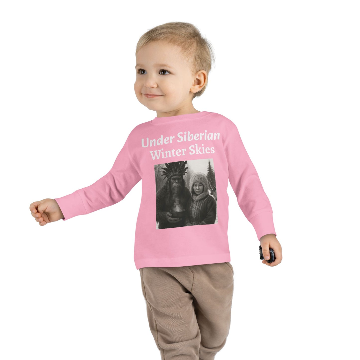 Toddler Long Sleeve Tee - Sasquatch Shaman and Native Siberian Women in Snow Design