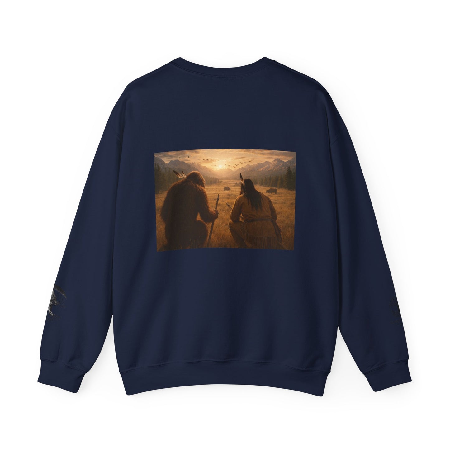 Sasquatch & Native Spear Hunting Bison Sweatshirt