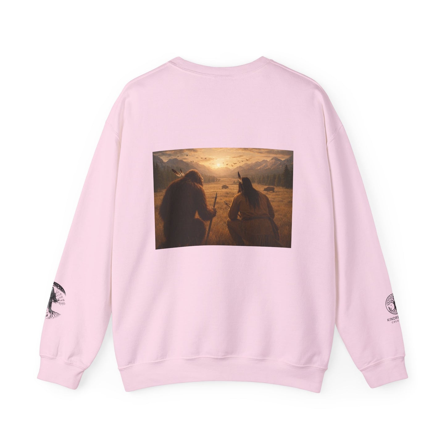 Sasquatch & Native Spear Hunting Bison Sweatshirt
