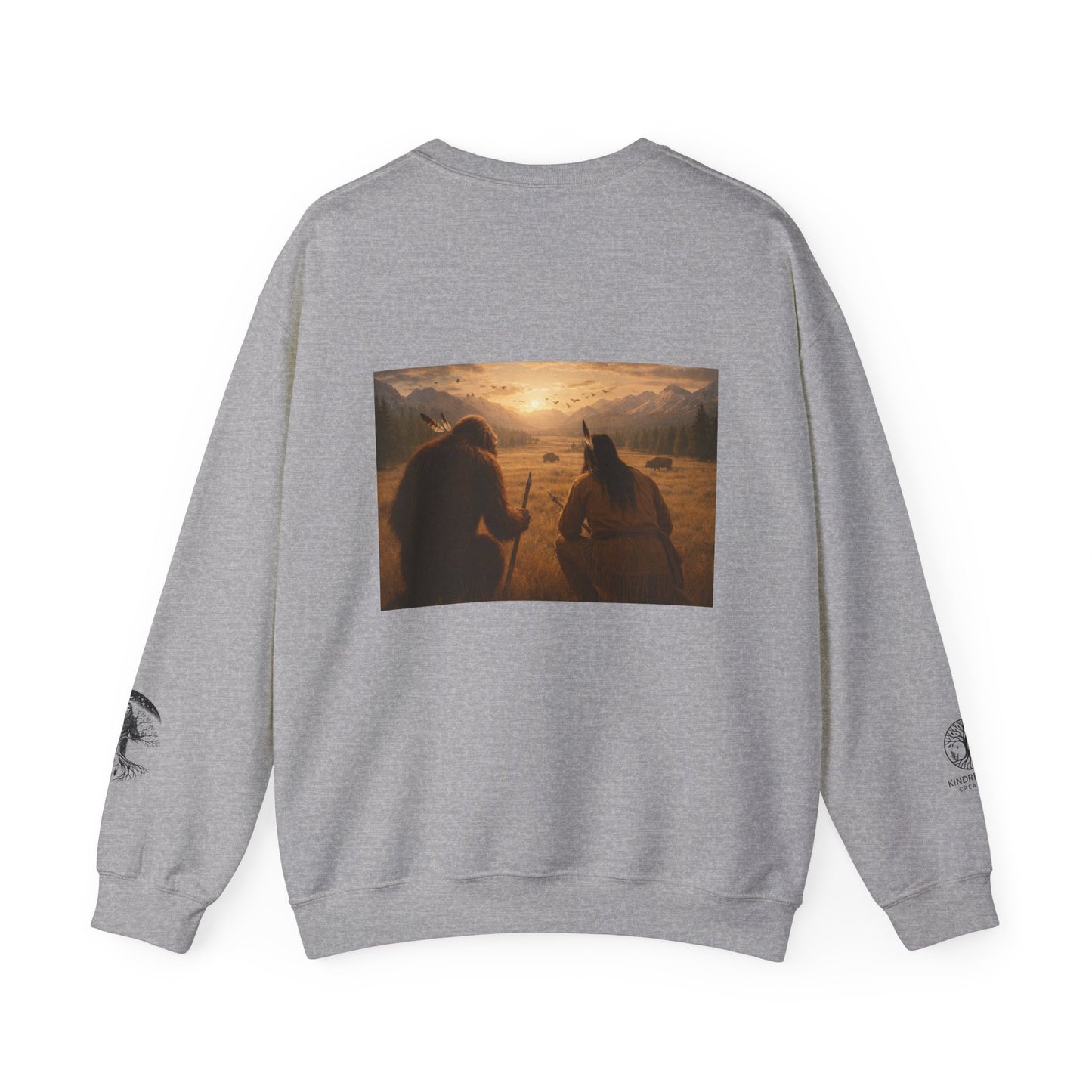 Sasquatch & Native Spear Hunting Bison Sweatshirt