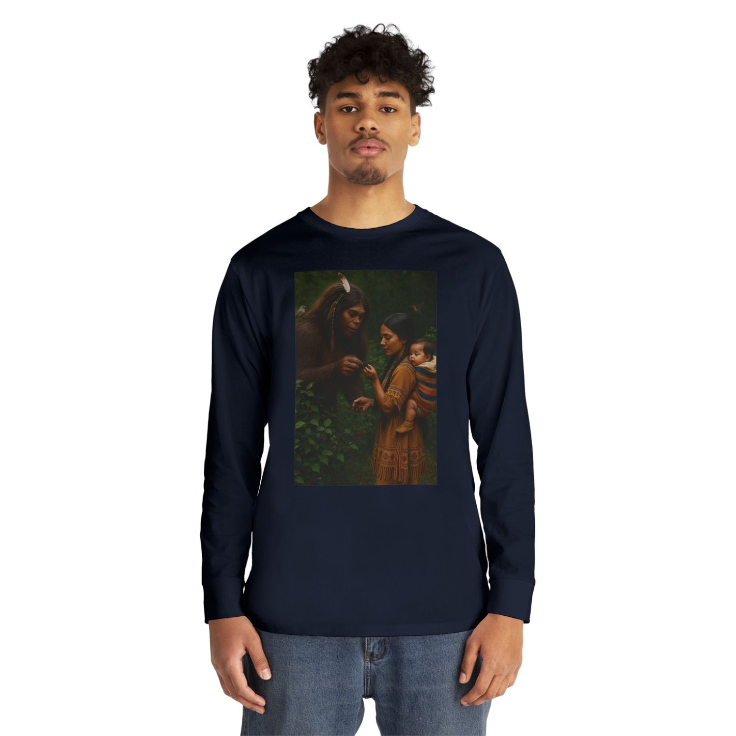 Long Sleeve Tee - Female Sasquatch and Native Women picking Blackberries