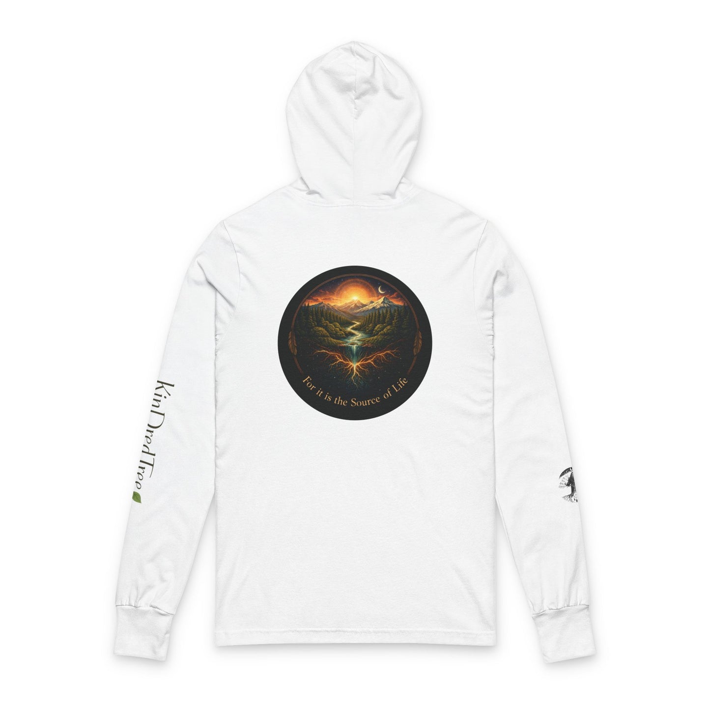 Respect the Land, Sacred Sasquatch Guardian Emblem Hooded Long Sleeve Tee