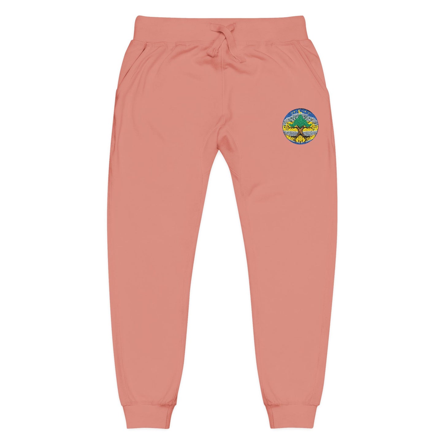 Embroidered Coral Fleece Sweatpants — Kindred Realms-Living Tree Bridge Emblem