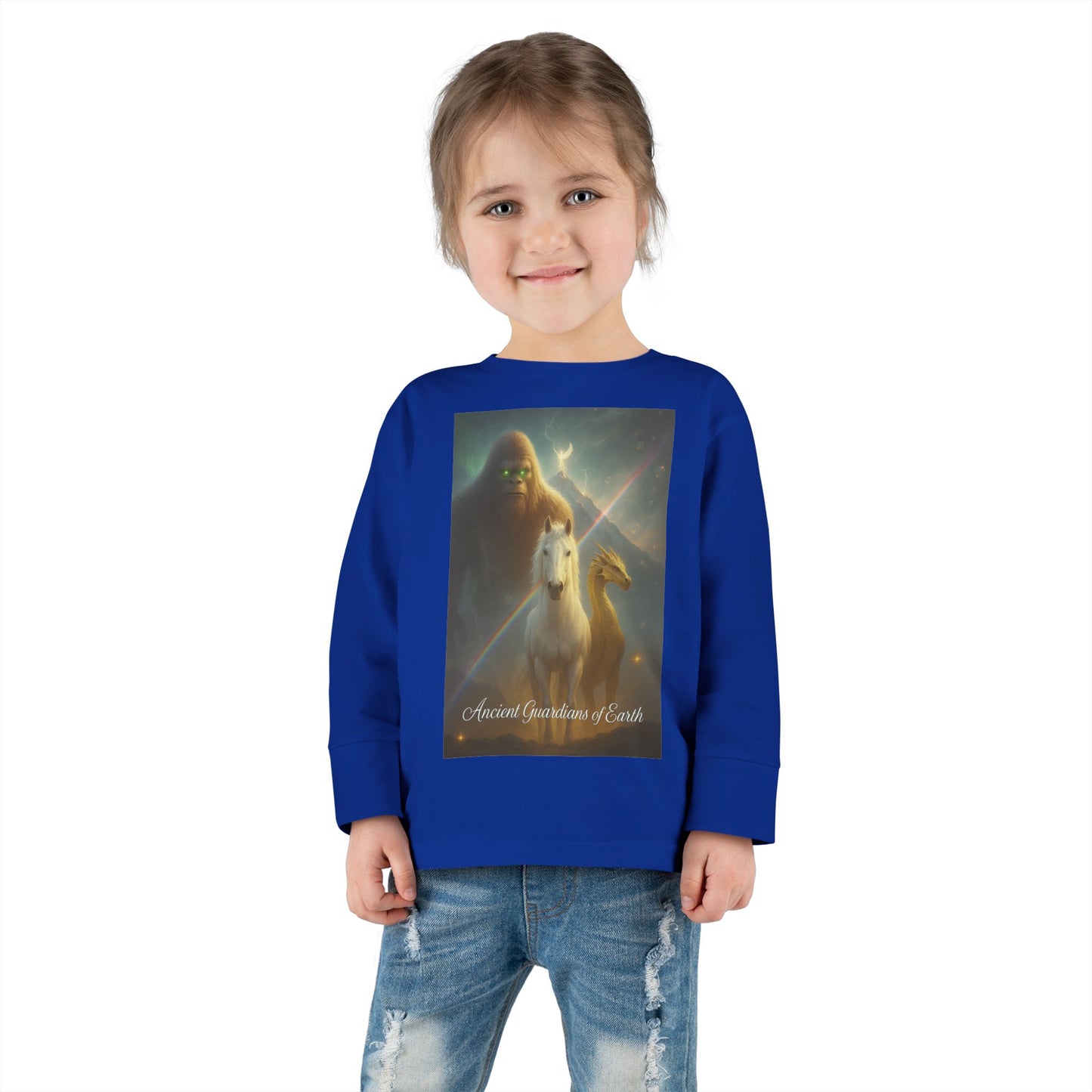 Toddler Long Sleeve Tee — Gentle Cosmic Animals Illustration Tee ("Guardians are from Earth’s deep quiet")
