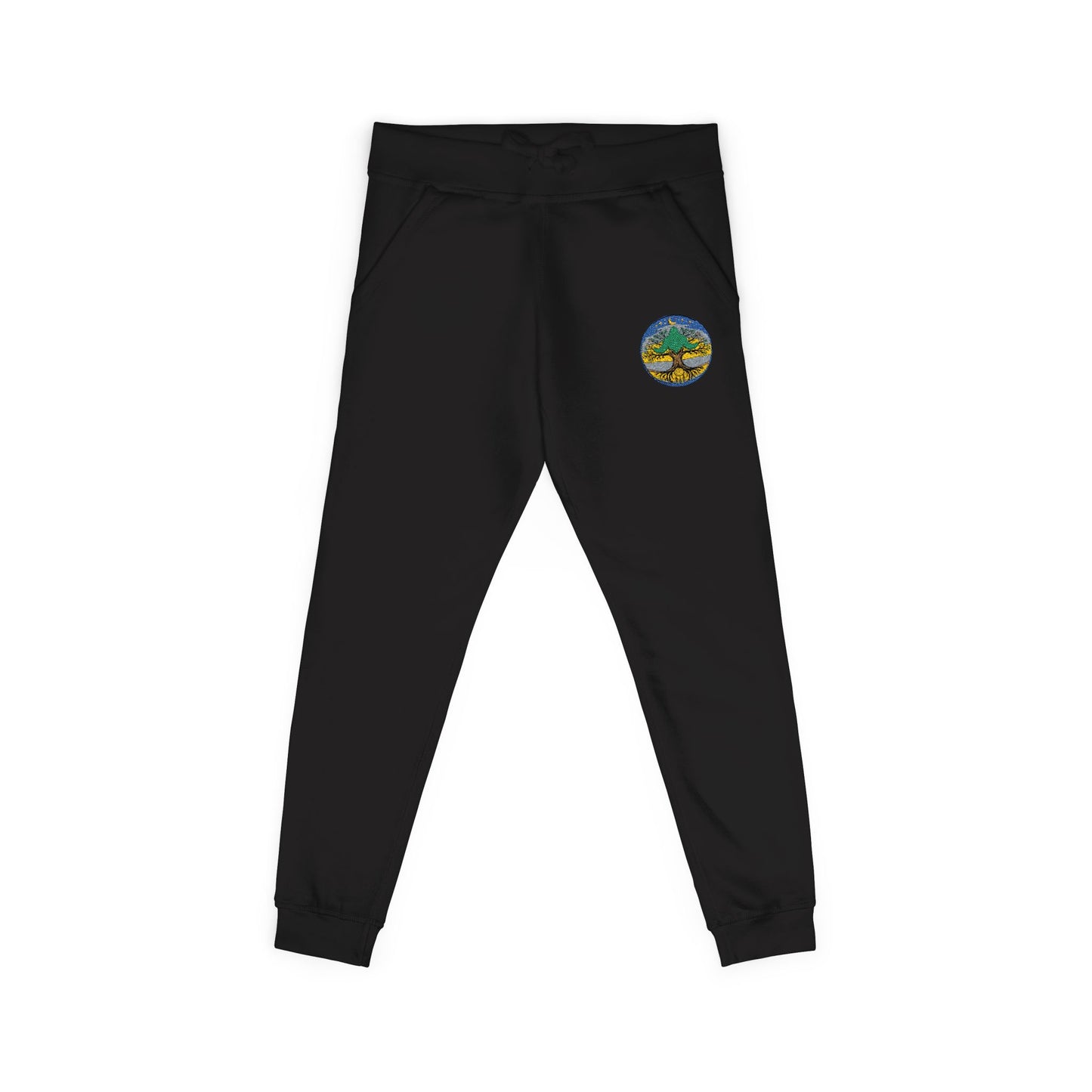 Embroidered Coral Fleece Sweatpants — Kindred Realms-Living Tree Bridge Emblem