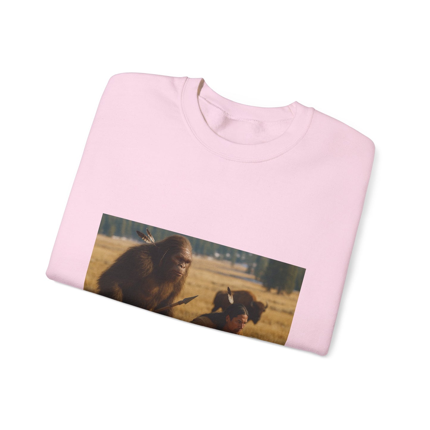 Sasquatch & Native Spear Hunting Bison Sweatshirt