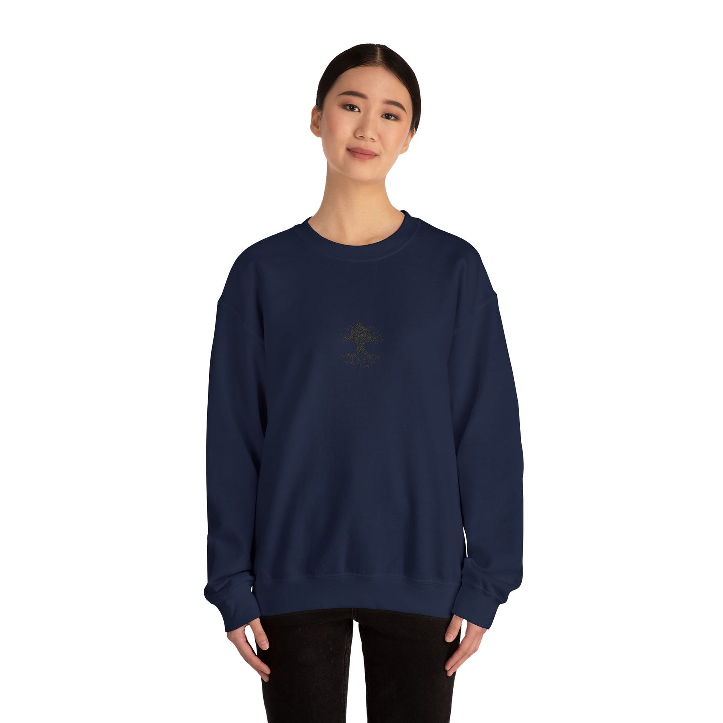 Mystical Tree Crewneck Sweatshirt — Small Center Graphic, Minimalist Nature Design