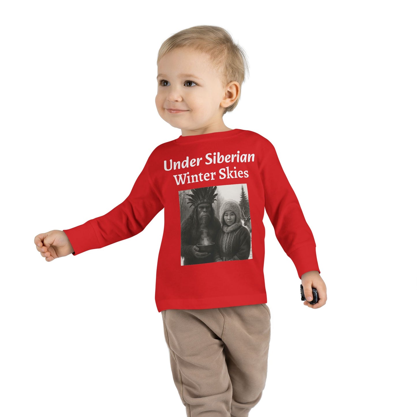 Toddler Long Sleeve Tee - Sasquatch Shaman and Native Siberian Women in Snow Design
