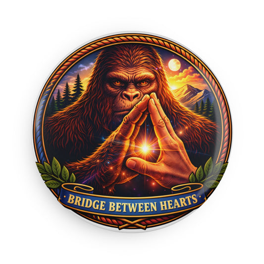 Sasquatch 'Bridge Between Hearts' Round Button Magnet