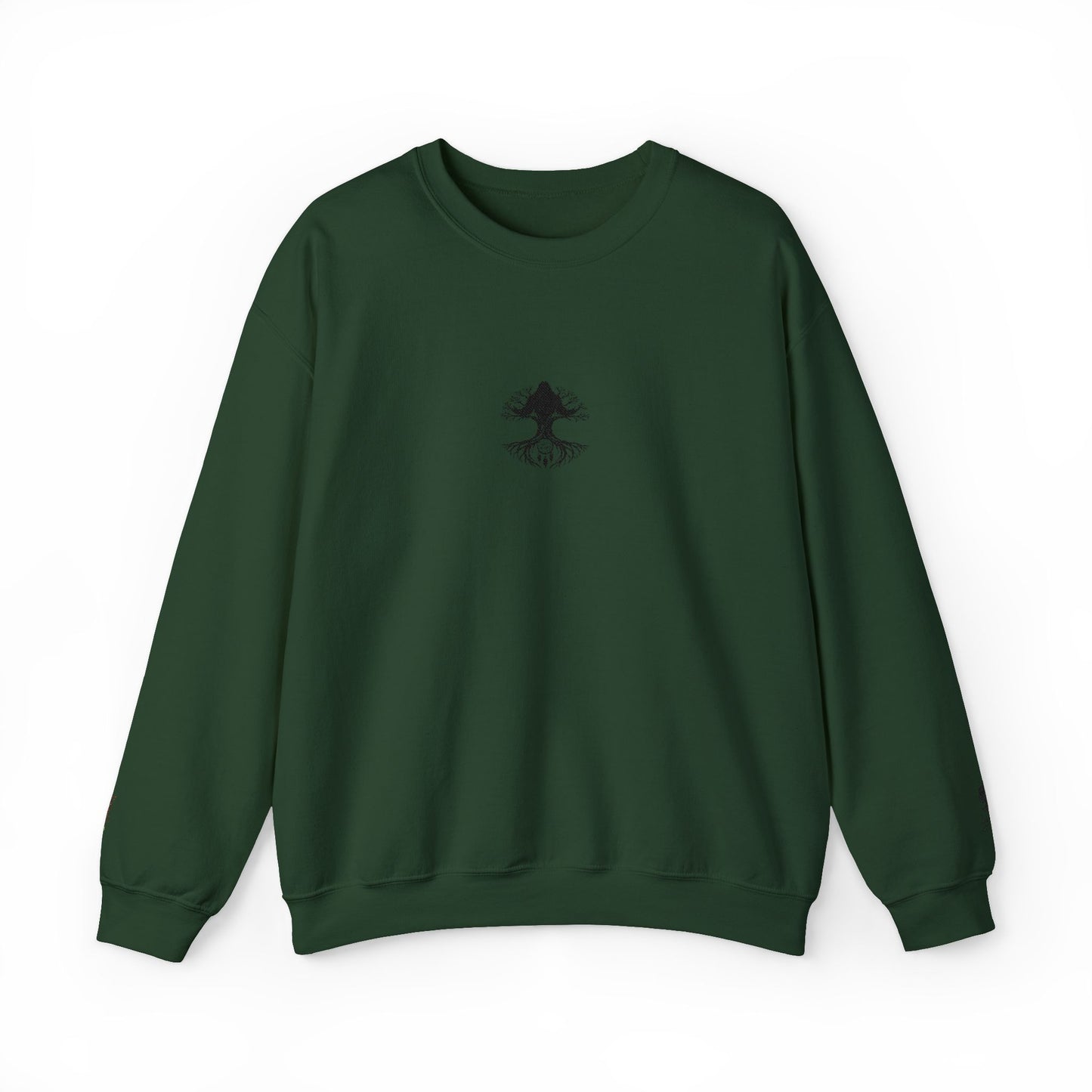 Mystical Tree Crewneck Sweatshirt — Small Center Graphic, Minimalist Nature Design