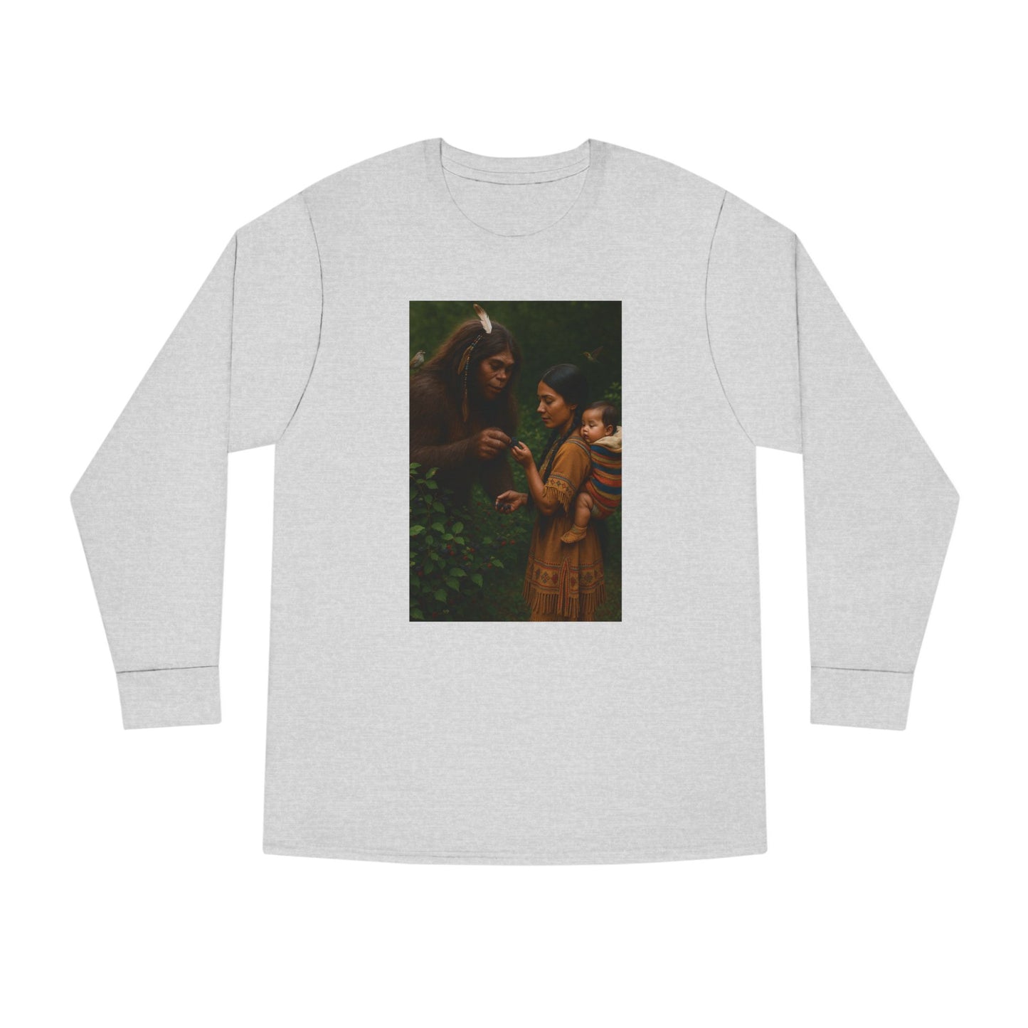 Long Sleeve Tee - Female Sasquatch and Native Women picking Blackberries