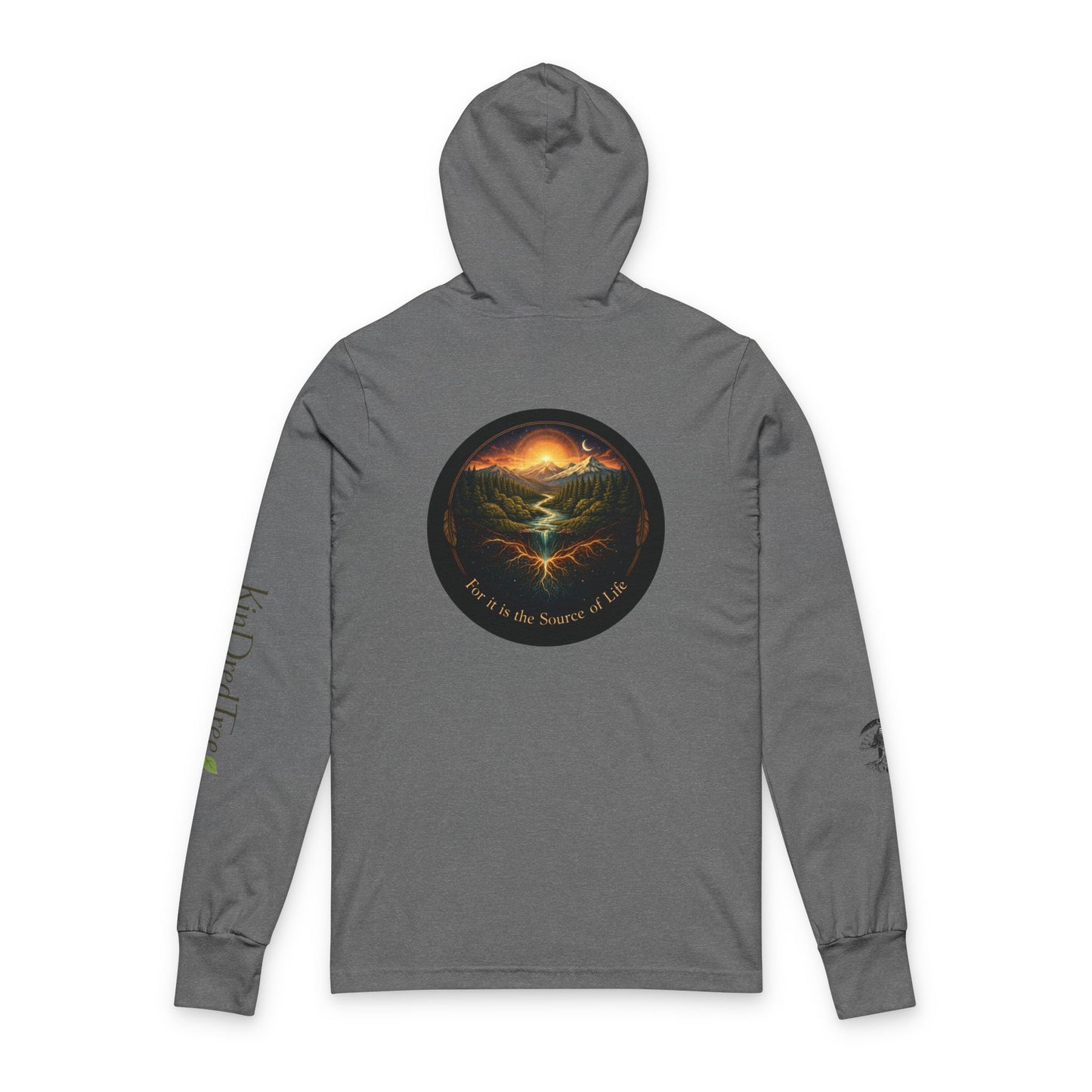 Respect the Land, Sacred Sasquatch Guardian Emblem Hooded Long Sleeve Tee