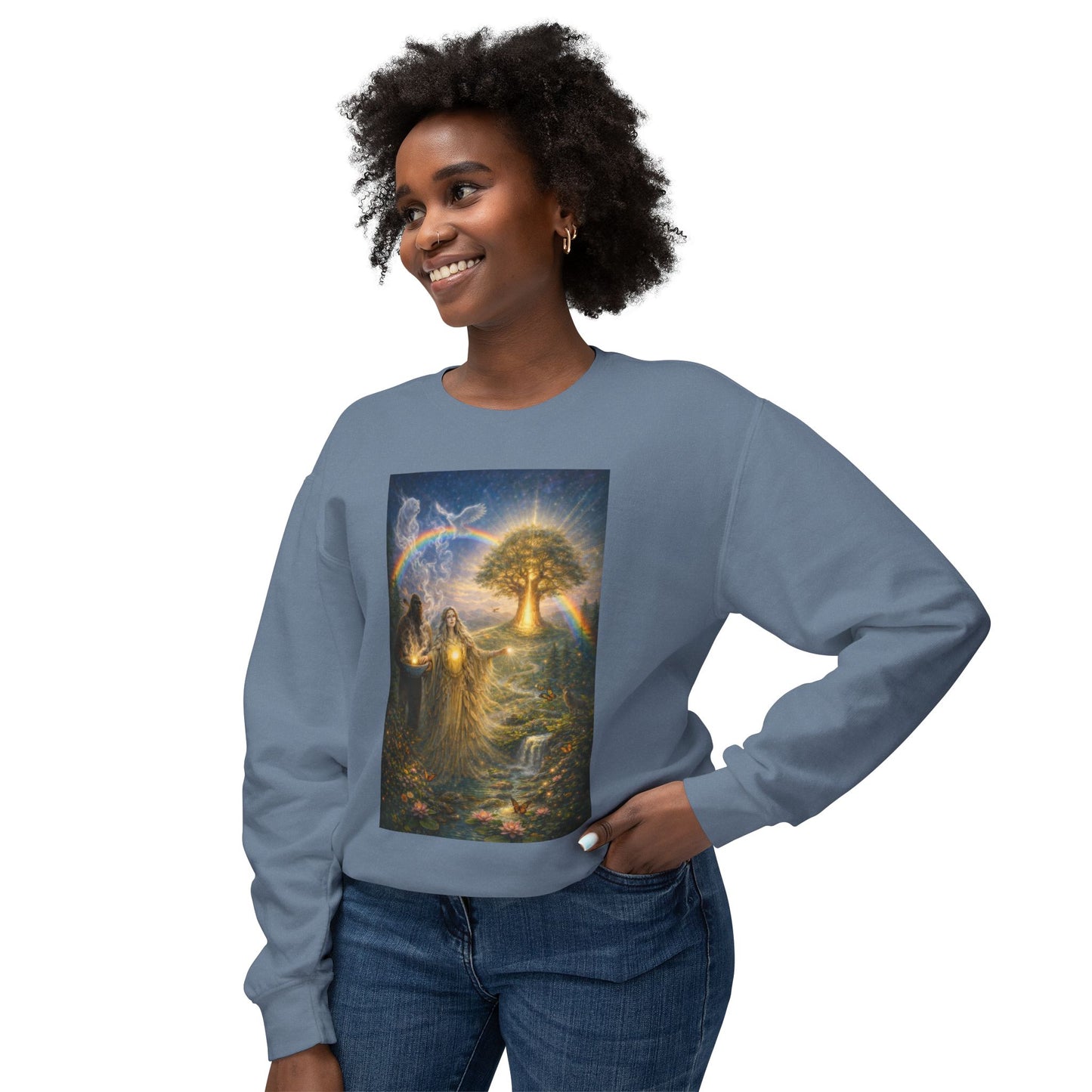 Mother Earth & Sasquatch Guardian Sweatshirt — Heart of the Earth Spiritual Harmony Crewneck