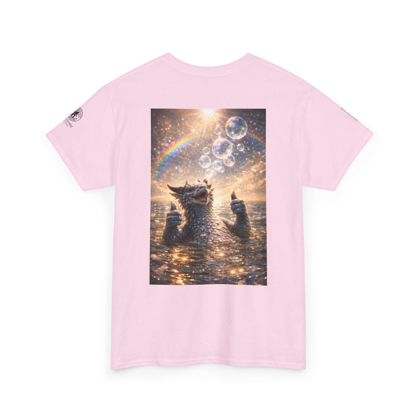 Dragon Blowing Bubbles Dream Tee — Playful Sparkly Dragon T-Shirt with Sparkling Rainbow