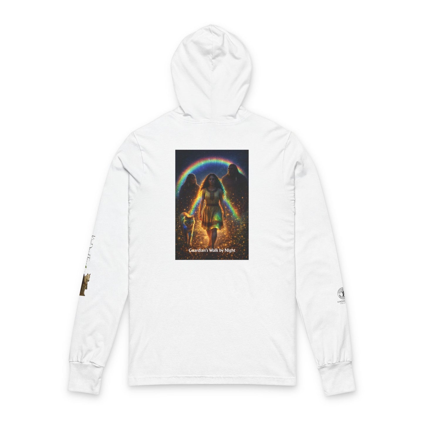 Sasquatch Guardian Hooded Long Sleeve Tee — "Guardian Walks By My Side" Spiritual Graphic Shirt