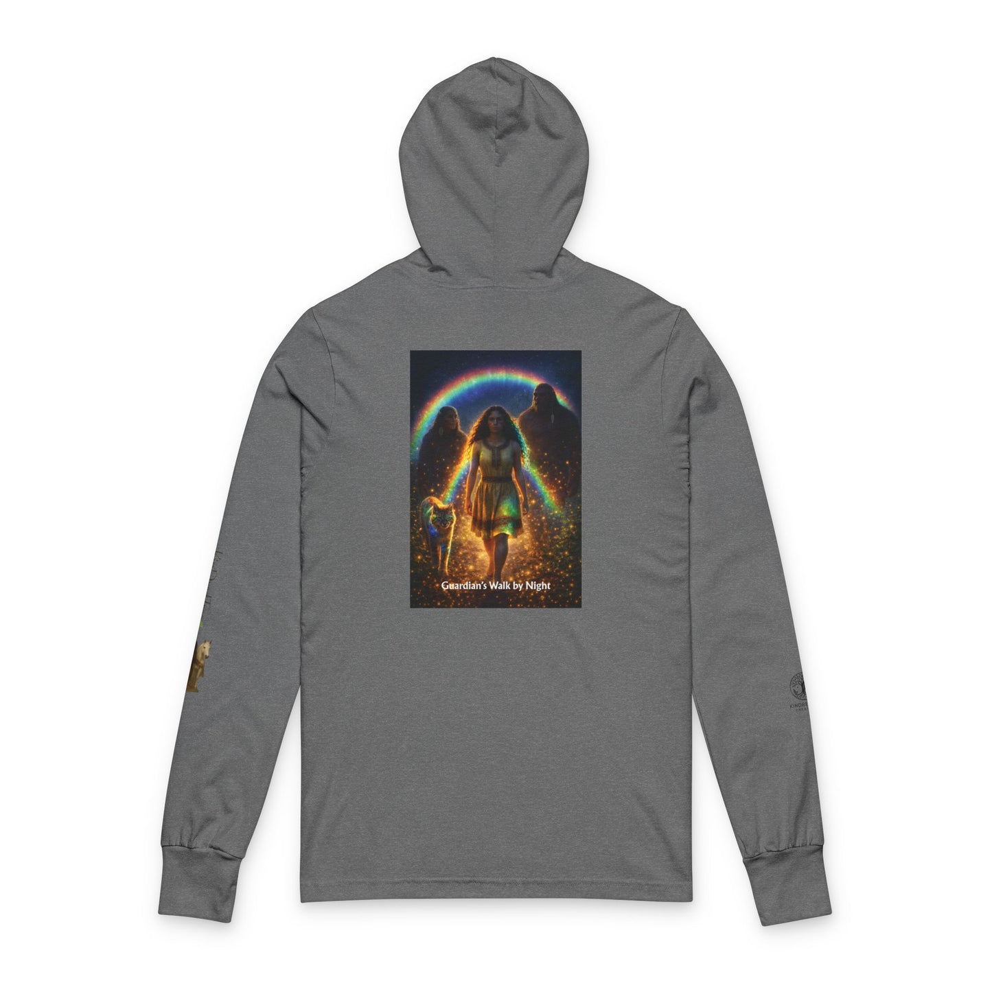 Sasquatch Guardian Hooded Long Sleeve Tee — "Guardian Walks By My Side" Spiritual Graphic Shirt
