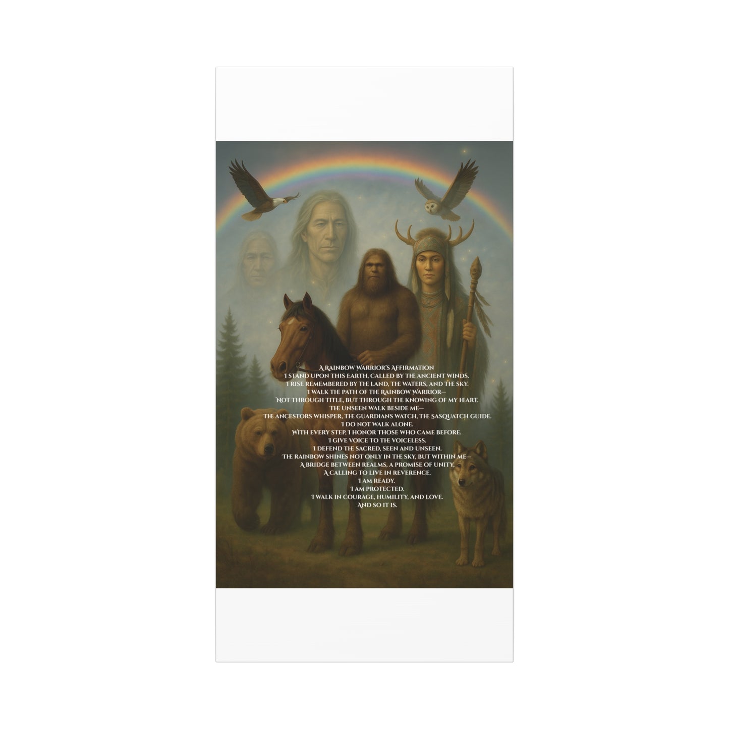 Canvas Wall Art - Guardian Sasquatch on Horse Spirit Animals Matte Canvas