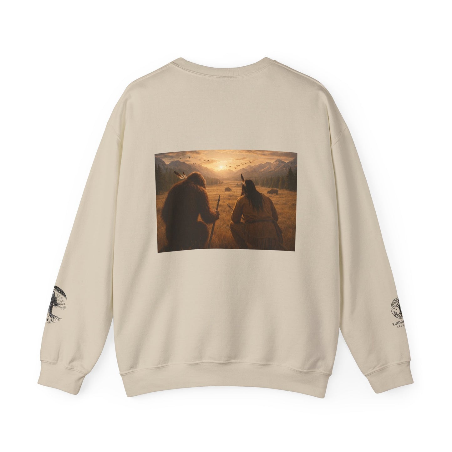 Sasquatch & Native Spear Hunting Bison Sweatshirt