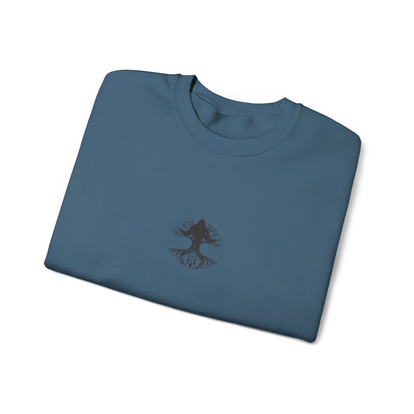 Mystical Tree Crewneck Sweatshirt — Small Center Graphic, Minimalist Nature Design