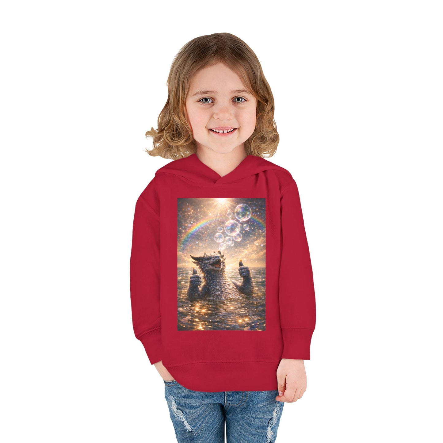 Toddler Hoodie — Sparkling Sea Dragon with Rainbow & Bubbles