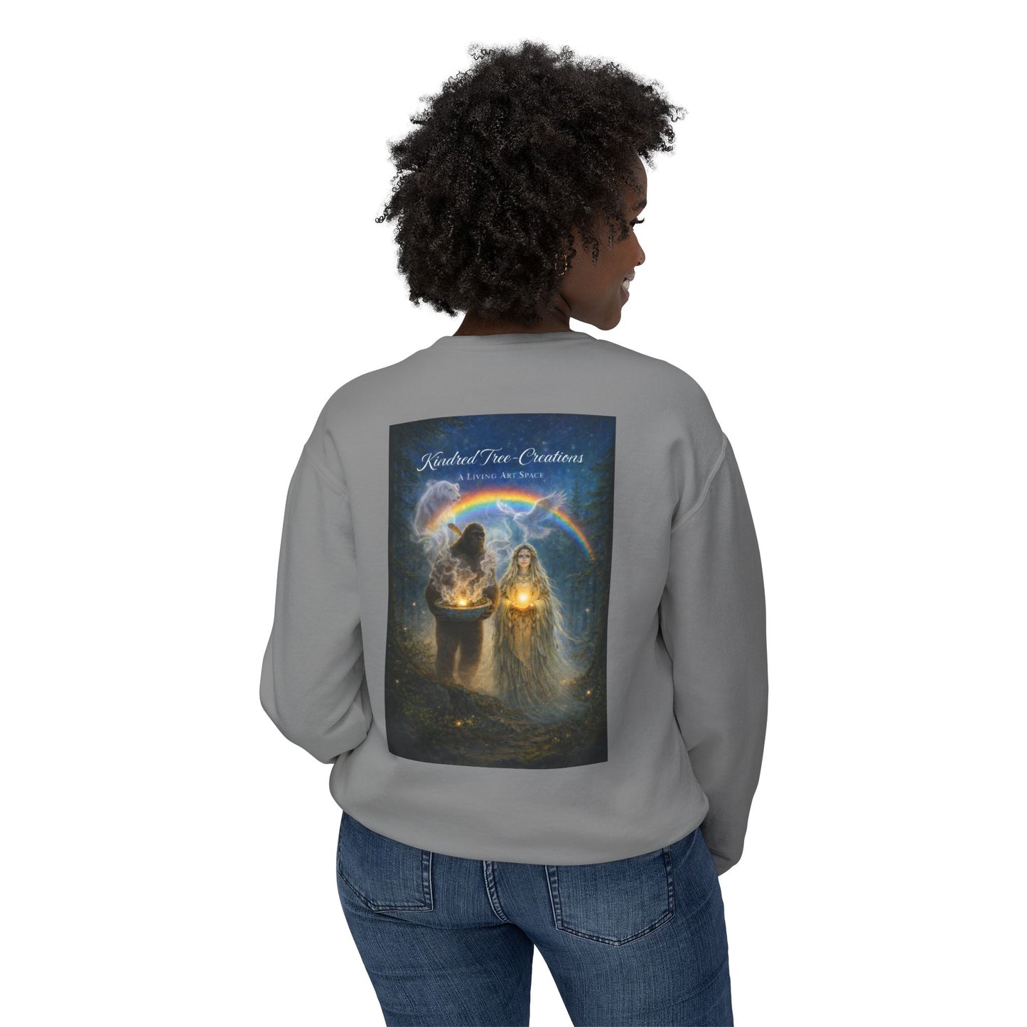 Mother Earth & Sasquatch Guardian Sweatshirt — Heart of the Earth Spiritual Harmony Crewneck